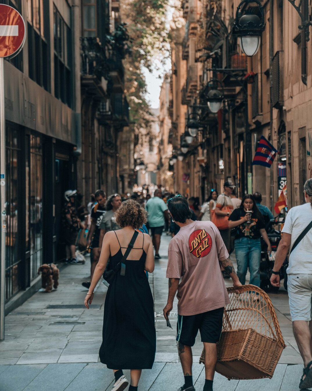 busy city street with shops